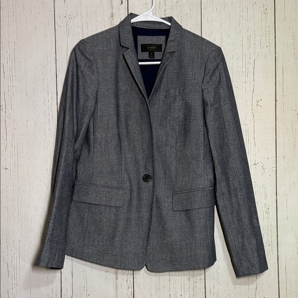 J. Crew Jackets & Blazers - J. Crew Blue Grey 100% Cotton Preppy One Button Blazer Jacket Size 4